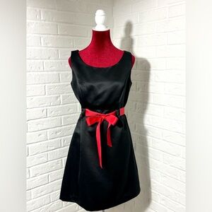 Dress Barn Women’s Size M Black A-Line Dress Red Ribbon Waist Bow Sleeveless